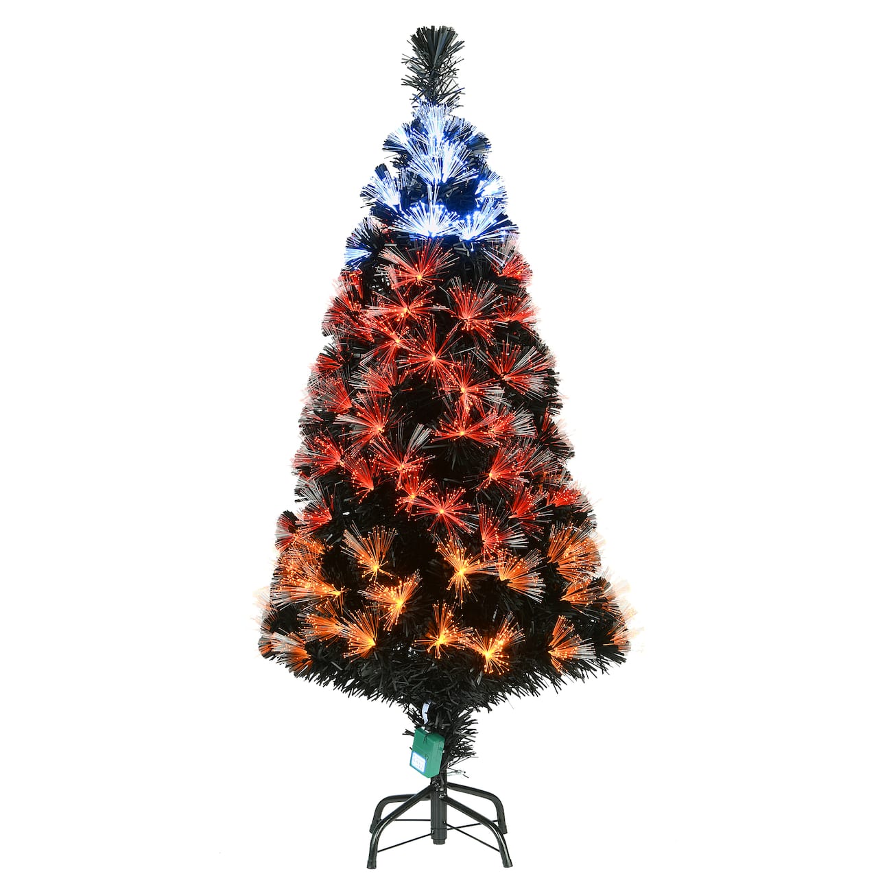 4ft. Fiber Optic Candy Corn Color Lights Black Artificial Halloween Tree